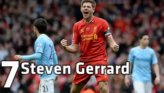 스티븐 제라드가 지난 13일 열린 2013~2014시즌 잉글리시 프리미어리그 34라운드 맨체스터 시티전에서 이긴 뒤 포효하고 있다. / 유로스포트 캡처