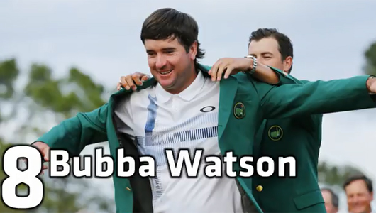 부바 왓슨이 지난 14일 열린 미국프로골프 투어 마스터스에서 우승한 뒤 그린 재킷을 입고 있다. / 유로스포트 캡처