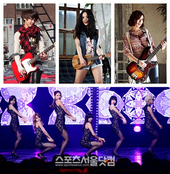 비밥의 아연(위 가운데)이 걸밴드에서 걸그룹으로 전환한 AOA와 비교하며 자신만의 팀색깔을 강조하고 있다./더팩트DB, HIM엔터테인먼트 제공
