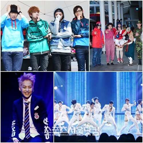 B1A4, 슈퍼주니어, 제국의아이들, 시우민(왼쪽 위부터 시계방향으로)의 팬들이 세월호 희생자와 생존자 가족들을 위해 선행을 펼치고 있다. /배정한, 남윤호 기자, 김슬기 인턴기자