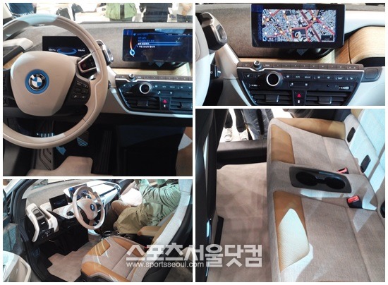 BMW i3는 B필러를 없애 넉넉한 실내공간을 갖췄으며 5.5인치 디지털 디스플레이는 다양한 주행 정보를 효과적으로 표시한다. 여기에 실내는 천연 가죽과 원목으로 꾸며져 고급스러움을 더했다.