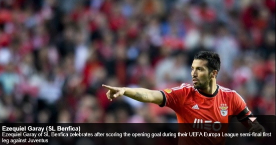 유벤투스와 유로파리그 4강 1차전에서 선제골을 넣은 벤피카의 에제키엘 가라이. / 유럽축구연맹 홈페이지