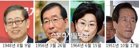 김황식 전 총리, 박원순 현 서울시장, 새누리당 이혜훈 최고위원, 정몽준 의원의 생년월일(왼쪽부터, 가나다순)/더팩트DB