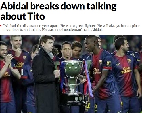 29일 스페인 마르카에 따르면 에릭 아비달이 티토 빌라노바 감독의 죽음을 안타까워 하며 바르셀로나를 방문했다. / 마르카 홈페이지 캡처