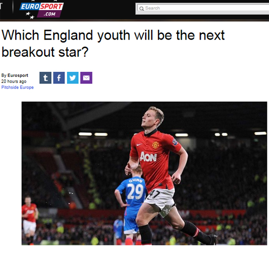 유럽 스포츠 전문 매체 유로스포트가 10일 홈페이지에 잉글랜드를 이끌 유망주를 소개했다. / 유로스포트 홈페이지 캡처