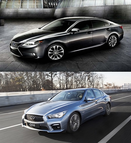 일본 도요타 자동차의 프리미엄 브랜드 렉서스가 디젤 자동차 부재의 벽을 넘지 못해 고전하고 있다는 평가다. 반면, 인피니티는 디젤 라인업 Q50를 추가 국내 시장에서 선전하고 있어 일본의 두 프리미엄 브랜드의 희비가 엇갈리고 있다. / 렉서스, 인피티니 제공
