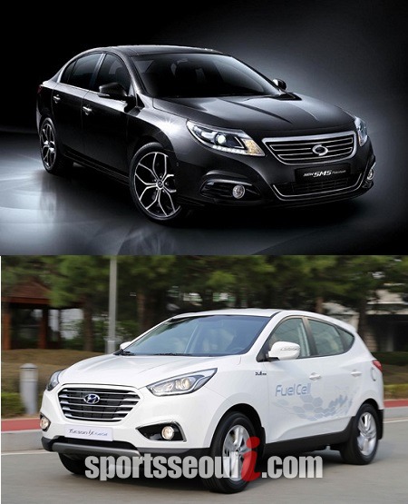 르노삼성자동차, 현대자동차 등 국내 완성차 업체가 최근 자사 모델에서 중대한 결함이 발견, 대규모 리콜을 시행하고 있다. 르노삼성자동차 SM5(위쪽), 현대자동차 투싼 / 각 사 제공