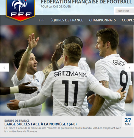 프랑스 축구 대표팀이 28일 새벽(한국 시각) 스타드 드 프랑스서 열린 노르웨이와 평가전에서 4-0 완승을 거두고 2014 브라질 월드컵에 대한 전망을 밝혔다. / 프랑스 축구협회 홈페이지