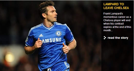 첼시가 3일 홈페이지에 프랭크 램파드와 계약 만료를 발표했다. / 첼시 홈페이지