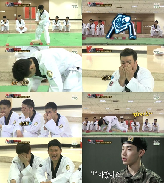 헨리는 진짜 사나이에서 무거운 흙벽돌을 3장이나 나르거나 송판 격파를 포기하지 않는 등 남자다운 면모를 보이겠다는 결심을 실천하고 있다. / 진짜 사나이 방송 캡처