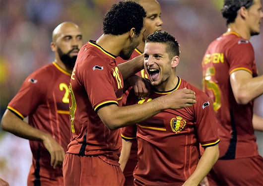 벨기에가 8일 브뤼셀 스타드 로이 보두앵에서 열린 튀니지와 평가전에서 드리스 메르텐스(오른쪽)의 결승골에 힘입어 1-0으로 이겼다. / 벨기에축구협회 홈페이지 캡처