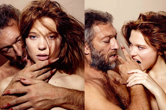 영화 미녀와 야수로 호흡을 맞춘 할리우드 스타 뱅상 카셀(왼쪽)과 레아 세이두의 독특한 매력이 돋보이는 상반신 탈의 화보가 공개됐다./영화잡지 프리미어 프랑스판