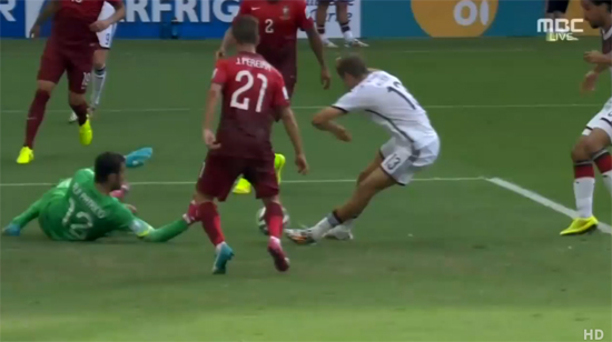 포르투갈과 경기에서 해트트릭을 기록한 독일의 토마스 뮐러가 MOM에 선정됐다. / MBC 영상 캡처