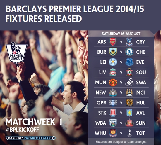 잉글리시 프리미어리그가 18일 2014~2015시즌 리그 일정을 발표했다. / 프리미어리그 홈페이지