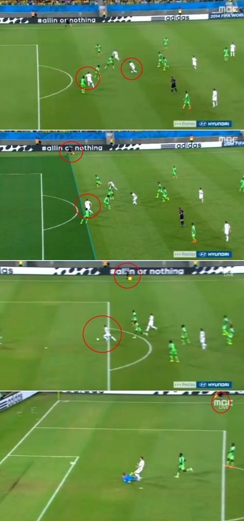 보스니아가 오프사이드 판정 오심에 울며 나이지리아에 0-1로 패했다. 이날 패배로 보스니아는 조별리그 탈락이 확정됐다. 보스니아의 제코(사진 위 왼쪽 원)가 완벽하게 온사이드 상황에서 골을 터뜨렸지만 득점으로 인정 받지 못했다.