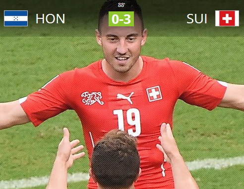 스위스가 해트트릭을 기록한 세르단 샤키리의 활약을 앞세워 온두라스에 3-0으로 승리해 16강 진출에 성공했다. / 국제축구연맹 홈페이지 캡처