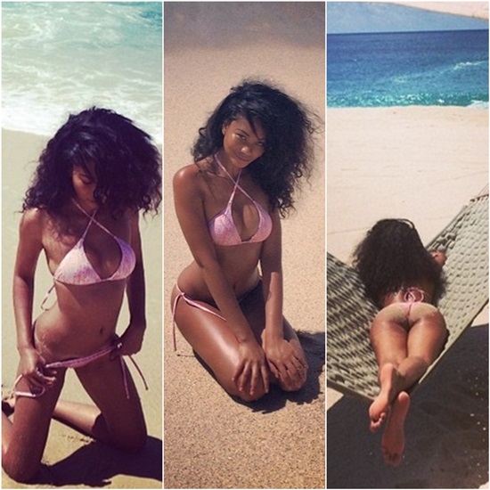 샤넬 이만이 도발적인 포즈와 파격적인 노출로 섹시미를 자랑했다. / 샤넬 이만 인스타그램