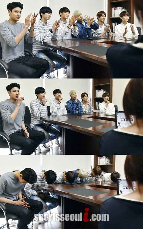 헤일로 멤버들이 <더팩트> 사옥을 찾아 독자들에게 인사하고 있다. /최진석 기자