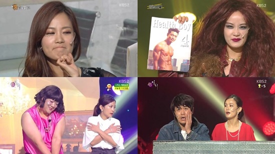 미녀 개그우먼 원조인 김지민(왼쪽 위)은 미모뿐 아니라 개그까지 인정받고 있다. / KBS2 개그콘서트 방송 캡처