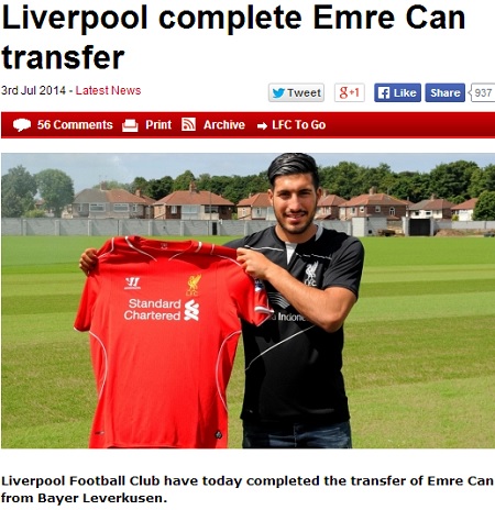 리버풀이 서류상 절차를 모두 완료하고 엠레 칸의 영입을 확정했다. / 리퍼불 홈페이지 캡처