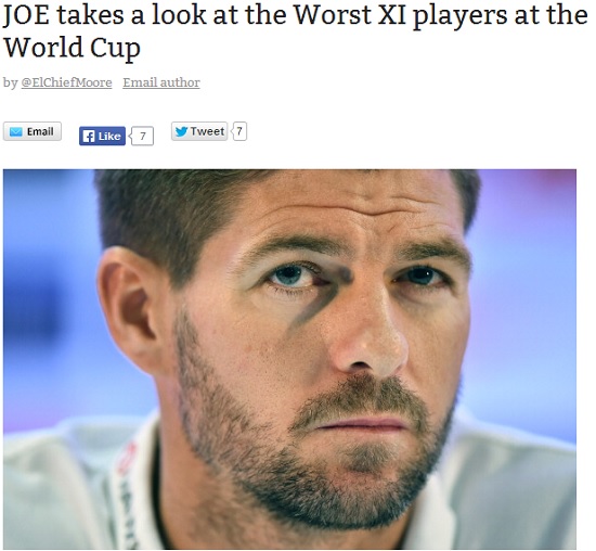 아일랜드 한 언론이 4일 브라질 월드컵 워스트11을 발표했다. / 아일랜드 언론 홈페이지 캡처