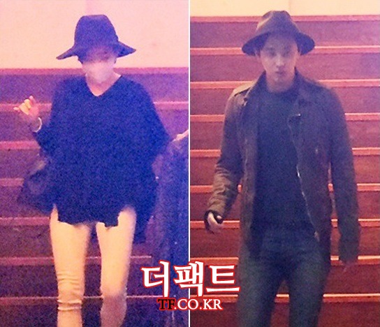 그룹 브라운아이드걸스 가인(왼쪽)과 배우 주지훈이 공연 관람 데이트를 즐기는 장면이 카메라에 담겼다. / 이새롬 기자