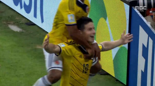 해결사 하메스 로드리게스를 앞세운 콜롬비아가 부상으로 낙마한 주축 공격수 라다멜 팔카오의 공백을 완벽히 지우고 2014 브라질 월드컵에서 강자로 발돋움했다. / MBC 방송 캡처