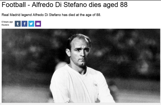 레알 마드리드의 금빛 화살 알프레도 디 스타페노가 향년 88세로 별세했다. / 유로스포트 캡처