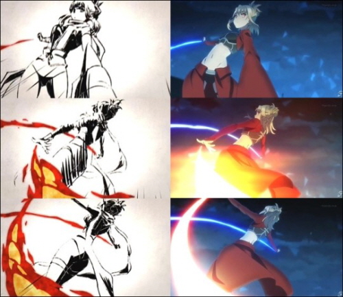 쿠노이치(왼쪽)과 일본 애니메이션이다. 움직임과 장면 연출 등 모든 게 흡사하다. /온라인 커뮤니티 캡처