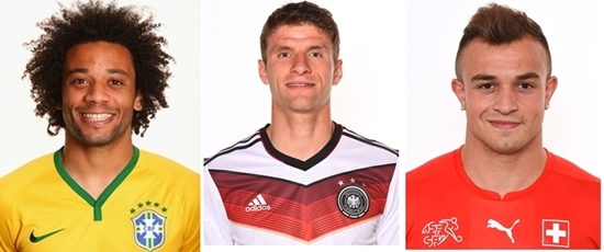 마르셀루와 토마스 뮐러, 세르단 샤키리(왼쪽부터) / 국제축구연맹 홈페이지