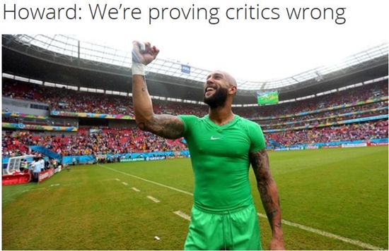 팀 하워드가 16강전 벨기에와 경기에서 패했지만 파상공세를 막아내며 맹활약했다. / 국제축구연맹 홈페이지 캡처