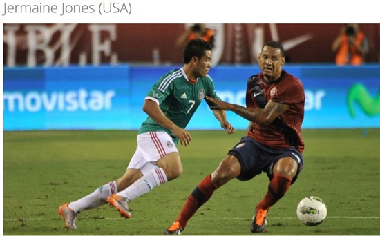 저메인 존스가 지난달 23일 열린 브라질 월드컵 조별리그 G조 2차전 포르투갈과 경기에서 중거리 슈팅을 성공했다. / 국제축구연맹 홈페이지 캡처