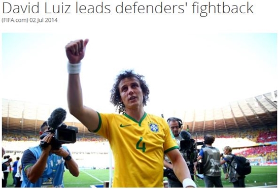 다비드 루이스가 지난 5일 열린 브라질 월드컵 8강 콜롬비아와 경기에서 프리킥 골을 넣어 팀 승리를 도왔다. / 국제축구연맹 홈페이지 캡처