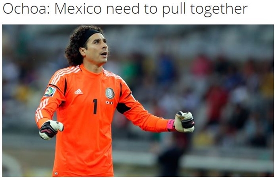 기예르모 오초아는 2014 브라질 월드컵 브라질과 조별리그에서 우승후보 브라질을 상대해 무실점 경기를 펼쳤다. / 국제축구연맹 홈페이지 캡처