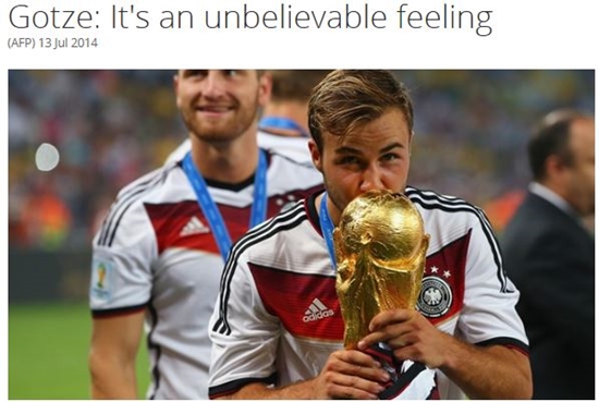 마리오 괴체(앞)가 지난 14일 열린 브라질 월드컵 결승전 아르헨티나와 경기에서 결승골을 작렬해 팀 우승을 이끌었다.