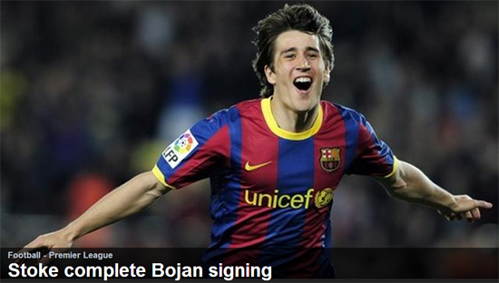 스토크시티가 23일 바르셀로나 공격수 출신인 보얀 크르키치를 영입했다고 밝혔다. / 유로스포트 캡처