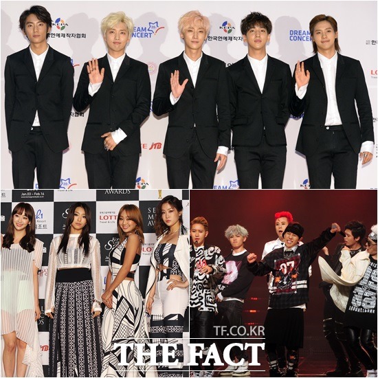 B1A4 블락비 씨스타(위부터 시계방향)가 아이돌다운 안목으로 상황에 맞는 시즌송을 추천하고 있다./더팩트DB