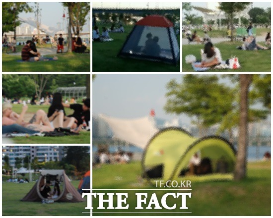 여의도 한강공원의 밤이 깊어지자 연인들의 애정행각은 더 심해졌다. 많은 연인 가운데 일부는 텐트 안에서 애정행각을 벌여 보는 이의 눈살을 찌푸리게 했다.
