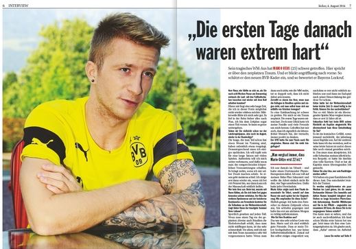 독일 축구 매체 키커지가 지난 3일 마르코 로이스의 인터뷰를 보도했다. / 키커지 홈페이지 캡처