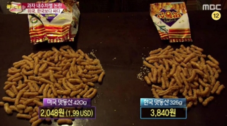 수출되는 국산 과자가 해외에서는 더 저렴하고 용량도 많은 것으로 드러났다. /MBC 방송 화면 캡처
