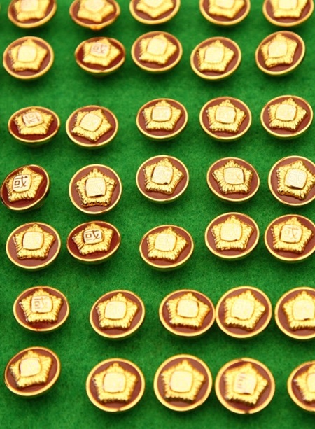 1950년 개원한 2대 국회 때 탄생한 국회의원 배지는 무궁화 모양 가운데 나라 국(國)자를 새겼다가 올 4월 한글 국회로 바뀌었다. /서울신문 제공