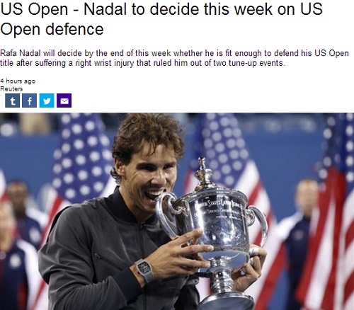 라파엘 나달의 US 오픈 참가 여부가 이번 주 안으로 결정될 것으로 보인다고 13일 스포츠전문매체 유로스포트가 보도했다. / 유로스포트 캡처
