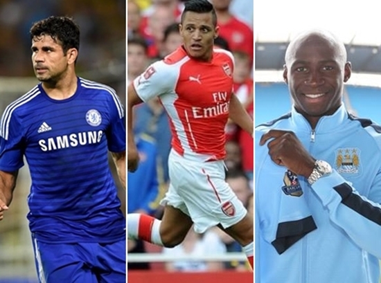 디에고 코스타와 알렉시스 산체스, 엘리아큄 망갈라(왼쪽부터). / 첼시 페이스북, 아스널 트위터, 맨체스터 시티 페이스북 캡처