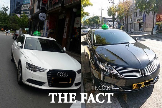 스포츠유틸리티차량은 물론 고급 수입 중대형 세단 택시들도 택시업계의 틈새시장을 노리고 있다. 아우디 A6 택시(왼쪽), 링컨 MKS 택시 / 출처 = 블로그 <드림워커 3년차 동정이의 이야기> 캡처