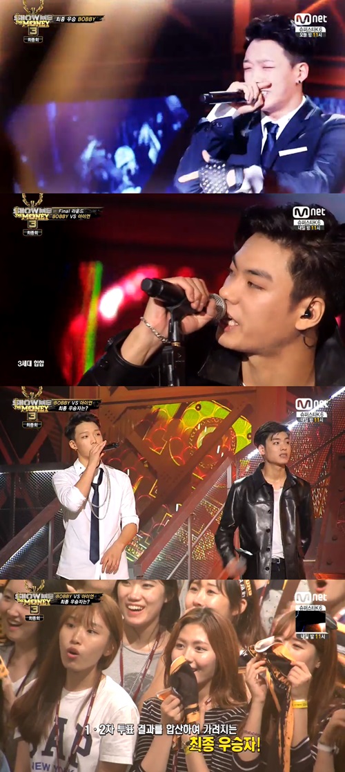 바비(맨 위)와 아이언의 불꽃 튀는 대결과 출연한 모든 래퍼의 활약으로 현장이 축제처럼 들썩이고 있다./쇼미더머니3 방송 캡처