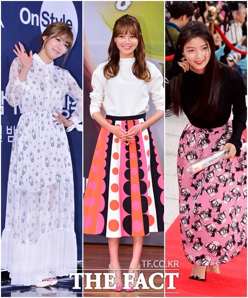 소녀시대 티파니 수영 배우 김유정(왼쪽부터)이 롱스커트로 여성스러운 분위기를 풍겼다. / 김슬기 남윤호 기자