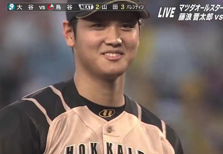 일본 프로 야구 니혼햄 파이터스의 오타니 쇼헤이가 10승 10홈런의 기록을 세웠다. / 일본 아사히 TV 중계