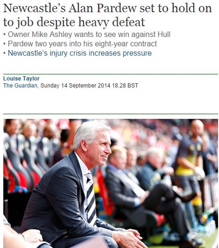 15일 뉴캐슬의 파듀 감독에게 사실상 마지막 기회가 주어졌다고 영국 언론 더 가디언이 보도했다. / 더 가디언 캡처