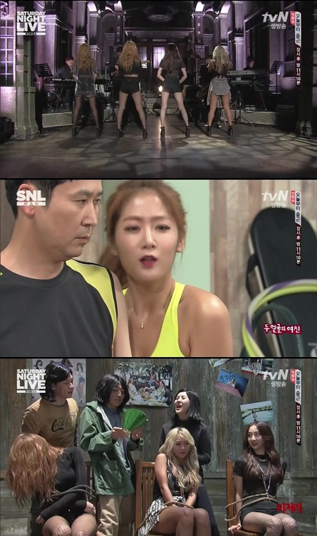 SNL 코리아 씨스타 편에서 씨스타가 섹시 콘셉트로 시선을 사로잡았다. / tvN SNL 코리아 씨스타 편 방송 캡처