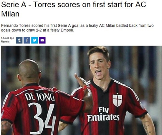 토레스의 첫 골 소식이 알려져 누리꾼들의 시선을 끌었다. / 유로스포트 캡처